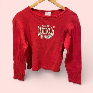 Cute vintage 2004 St. Louis Cardinals world series red ribbed crop top glitter